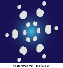 Paper cut isolated snowflake on blue background. Vector illustration - frame. Abstract concept with expressive forms and colors. White new year and Xmas modern trend design 3d element.