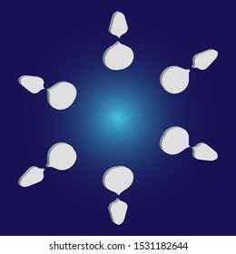 Paper cut isolated snowflake on blue background. Minimal concept with expressive forms and colors. Vector illustration - postcard. White new year and Xmas modern trend design 3d element.