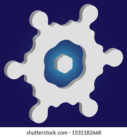 Paper cut isolated snowflake on blue background. Minimal concept with expressive forms and colors. Vector illustration - decoration. White new year and Xmas modern trend design 3d element.