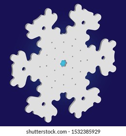 Paper cut isolated snowflake on blue background. Abstract concept with expressive forms and colors. Vector illustration - pattern. White new year and Xmas modern trend design 3d element.