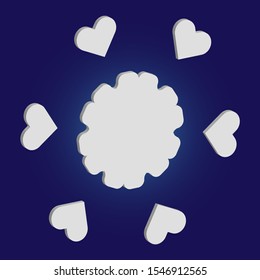 Paper cut isolated snowflake on blue background. Vector illustration - graphics. Effective concept with expressive forms and colors. White new year and Xmas modern trend design 3d element.