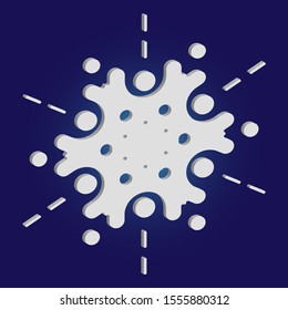 Paper cut isolated snowflake on blue background. Minimal concept with expressive forms and colors. Vector illustration - pattern. White new year and Xmas modern trend design 3d element.