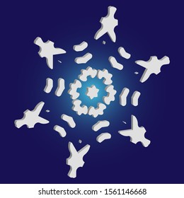 Paper cut isolated snowflake on blue background. Vector illustration - wallpaper. Creative concept with expressive forms and colors. White new year and Xmas modern trend design 3d element.