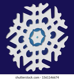 Paper cut isolated snowflake on blue background. Vector illustration - pattern. Creative concept with expressive forms and colors. White new year and Xmas modern trend design 3d element.