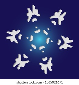 Paper cut isolated snowflake on blue background. Original concept with expressive forms and colors. Vector illustration - template. White new year and Xmas modern trend design 3d element.