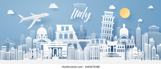 paper cut of Italy landmark, travel and tourism concept, eps 10 vector.