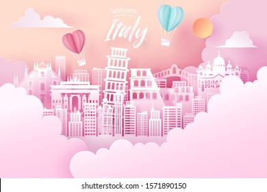 Paper cut of Italy landmark, travel and tourism concept, eps 10 vector.