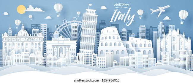 Paper cut of Italy landmark, travel and tourism concept, eps 10 vector.