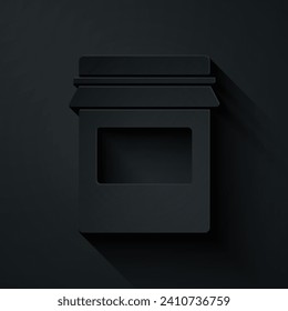 Paper cut Jam jar icon isolated on black background. Paper art style. Vector