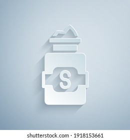 Paper cut Jar of sugar icon isolated on grey background. Paper art style. Vector.