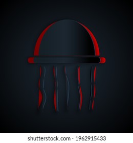 Paper cut Jellyfish icon isolated on black background. Paper art style. Vector