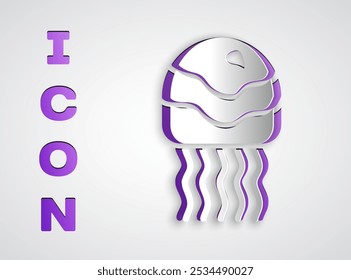 Paper cut Jellyfish icon isolated on grey background. Paper art style. Vector