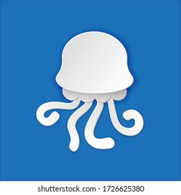 Papier geschnitten Quallen Vektor isolierte Abbildung auf blauem Hintergrund. Wildtiere aus Vector. Tauchkonzept, tiefblaues Meeresleben. 