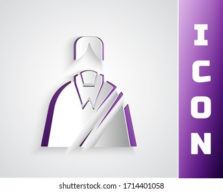 Paper cut Jesus Christ icon isolated on grey background. Paper art style. Vector Illustration