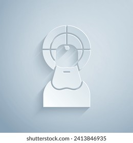 Paper cut Jesus Christ icon isolated on grey background. Paper art style. Vector Illustration