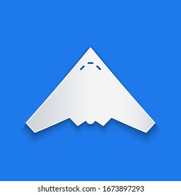 Papierschnitt Jet-Jagdsymbol einzeln auf blauem Hintergrund. Militärflugzeuge. Kunststil aus Papier. Vektorillustration-Illustration