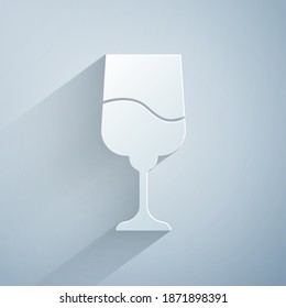 Paper cut Jewish goblet icon isolated on grey background. Jewish wine cup for kiddush. Kiddush cup for Shabbat. Paper art style. Vector