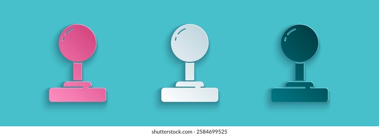 Paper cut Joystick for arcade machine icon isolated on blue background. Joystick gamepad. Paper art style. Vector