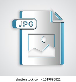 Paper cut JPG file document. Download image button icon isolated on grey background. JPG file symbol. Paper art style. Vector Illustration