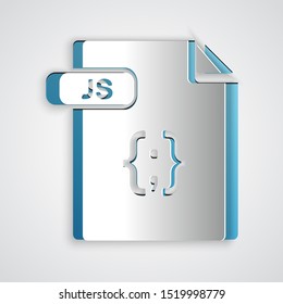 Paper cut JS file document. Download js button icon isolated on grey background. JS file symbol. Paper art style. Vector Illustration