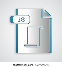 Paper cut JS file document. Download js button icon isolated on grey background. JS file symbol. Paper art style. Vector Illustration