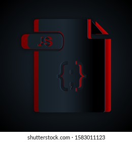 Paper cut JS file document. Download js button icon isolated on black background. JS file symbol. Paper art style. Vector Illustration