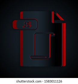 Paper cut JS file document. Download js button icon isolated on black background. JS file symbol. Paper art style. Vector Illustration