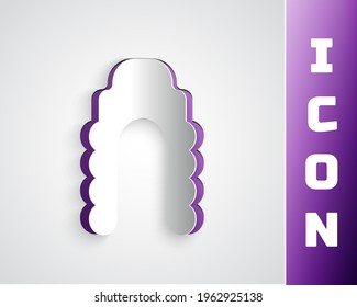 Paper cut Judge wig icon isolated on grey background. Medieval style antique. Paper art style. Vector Illustration
