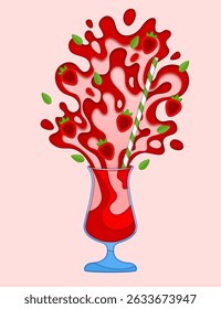 Paper cut juice and strawberry cocktail splash, vector drink and food. 3d paper cut origami fruit juice, water or smoothie, berry soda, cocktail or lemonade beverage splashing out of glass