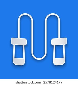 Paper cut Jump rope icon isolated on blue background. Skipping rope. Sport equipment. Paper art style. Vector