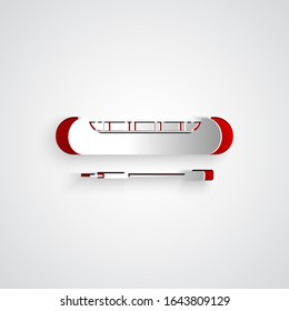 Paper cut Kayak and paddle icon isolated on grey background. Kayak and canoe for fishing and tourism. Outdoor activities. Paper art style. Vector Illustration