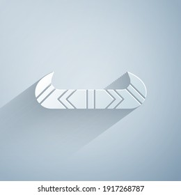Paper cut Kayak and paddle icon isolated on grey background. Kayak and canoe for fishing and tourism. Outdoor activities. Paper art style. Vector