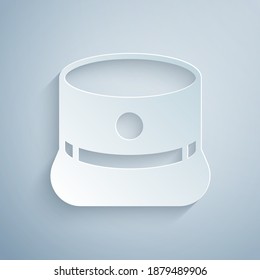 Paper cut Kepi icon isolated on grey background. Cap army uniform headgear. Historic general hat. Paper art style. Vector.