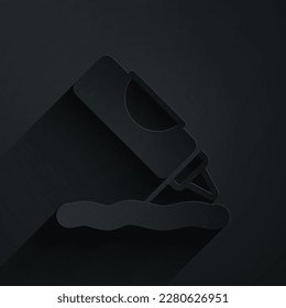 Paper cut Ketchup bottle icon isolated on black background. Barbecue and BBQ grill symbol. Paper art style. Vector