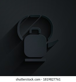 Paper cut Kettle with handle icon isolated on black background. Teapot icon. Paper art style. Vector Illustration