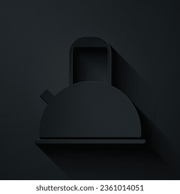 Paper cut Kettle with handle icon isolated on black background. Teapot icon. Paper art style. Vector Illustration