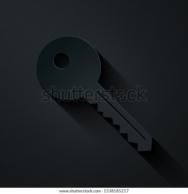Paper cut Key icon isolated on black\
background. Paper art style. Vector\
Illustration
