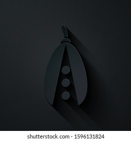Paper cut Kidney beans icon isolated on black background. Paper art style. Vector Illustration