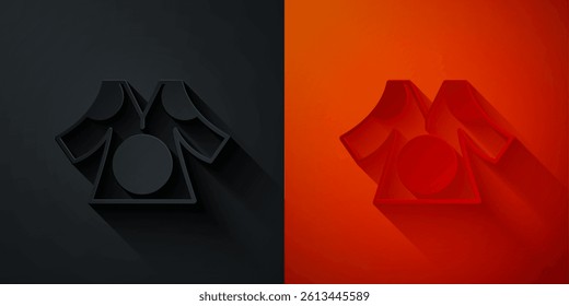 Paper cut Kimono icon isolated on black and red background. Chinese, Japanese, Korean, Vietnamese wearing national costumes, kimono. Traditional Asian costumes. Paper art style. Vector