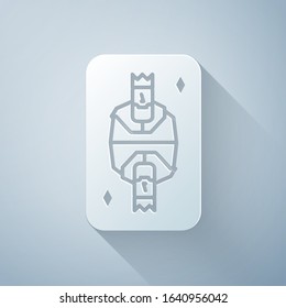 Paper cut King playing card with diamonds symbol icon isolated on grey background. Casino gambling. Paper art style. Vector Illustration