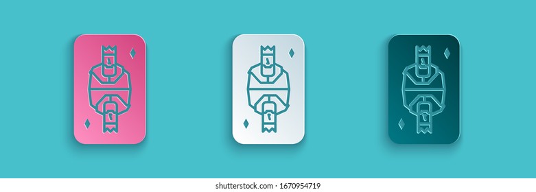 Papier geschnitten King Spielkarte mit Diamanten Symbol einzeln auf blauem Hintergrund. Casino-Glücksspiel. Kunststil aus Papier. Vektorillustration-Illustration