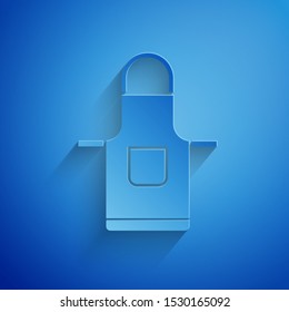 Paper cut Kitchen apron icon isolated on blue background. Chef uniform for cooking. Paper art style. Vector Illustration