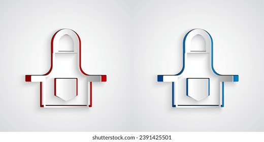 Recorte de papel Icono de delantal de cocina aislado en fondo gris. uniforme de chef para cocinar. Estilo de arte de papel. Vector