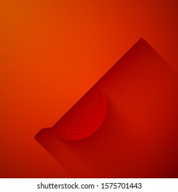 Paper cut Kitchen colander icon isolated on red background. Cooking utensil. Cutlery sign. Paper art style. Vector Illustration