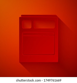 Paper cut Kitchen dishwasher machine icon isolated on red background. Paper art style. Vector Illustration