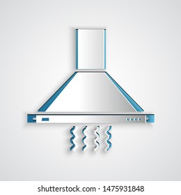Papierschnitt Küchenabsauger, Fächersymbol einzeln auf grauem Hintergrund. Dunstabzugshaube. Küchenabsaugung. Haushaltsgerät. Papierkunststil. Vektorgrafik