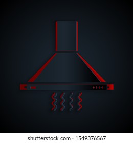 Paper cut Kitchen extractor fan icon isolated on black background. Cooker hood. Kitchen exhaust. Household appliance. Paper art style. Vector Illustration
