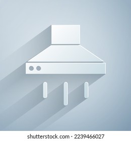 Corte de papel Icono del ventilador del extractor de cocina aislado en fondo gris. Cubierta de cocina. El escape de la cocina. Aparato doméstico. Estilo de arte de papel. Vector