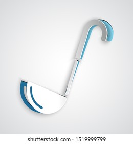 Paper cut Kitchen ladle icon isolated on grey background. Cooking utensil. Cutlery spoon sign. Paper art style. Vector Illustration