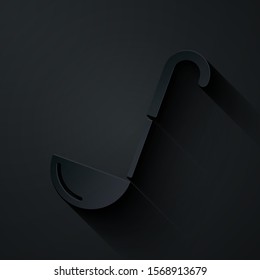 Paper cut Kitchen ladle icon isolated on black background. Cooking utensil. Cutlery spoon sign. Paper art style. Vector Illustration